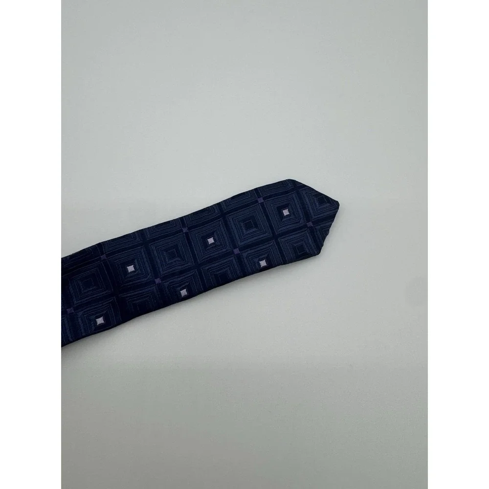 Michael Kors Tie Blue Geometric Square Pattern Silk Blend Classic Mens Necktie
